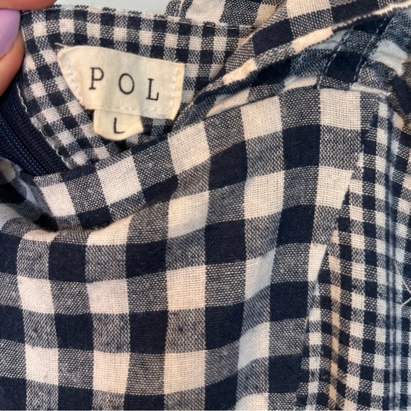 POL Navy and White Gingham Boho Ruffle Sleeveless Midi Dress- Size Large - Picture 5 of 9